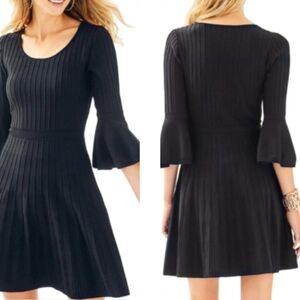 Lilly Pulitzer Brandi Black Onyx Ribbed Fit & Flare Dress Bell Sleeves XL